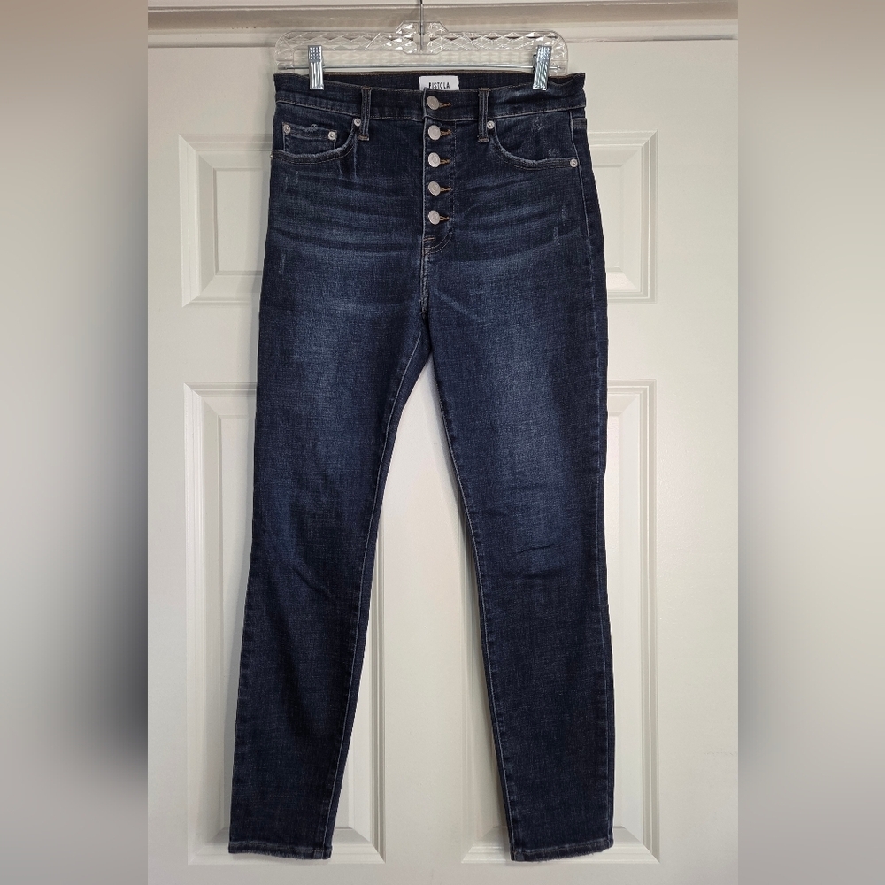 Pistola 'Aline' High Rise Dark Wash Skinny Ankle Jeans w/ Button Fly - Size 28 - Picture 2 of 11